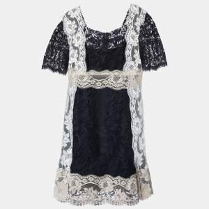Pre Owned Dolce & Gabbana Black Floral Lace Mini Dress L