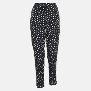 Pre Owned Dolce & Gabbana Monochrome Polka Dot Silk Pants M