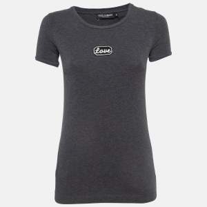 Pre Owned Dolce & Gabbana Grey Applique Cotton T-Shirt XS