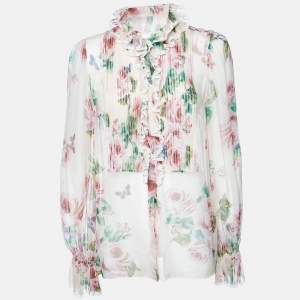 Pre Owned Dolce & Gabbana Pink Floral Print Silk Sheer Blouse M