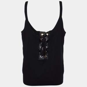 Pre Owned Dolce & Gabbana Black Knit Lace up Tank Top L