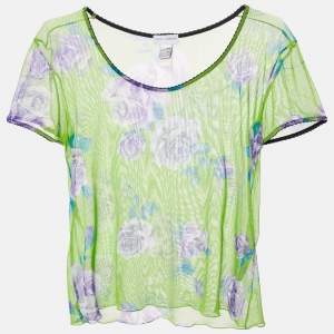 Pre Owned Dolce & Gabbana Intimo Green Floral Print Sheer Top S