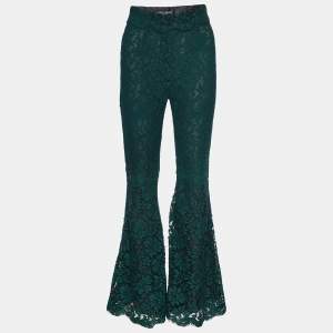 Pre Owned Dolce & Gabbana Dark Green Lace Flared Trousers S