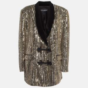 Pre Owned Dolce & Gabbana Gold Sequin Toggle Up Blazer M