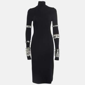 Pre Owned Dolce & Gabbana Kim Black Jersey Rhinestone Embellished Midi Dress S