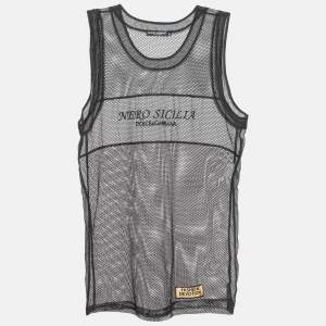 Pre Owned Dolce & Gabbana Black Silk Trim Mesh Sheer Tank Top S