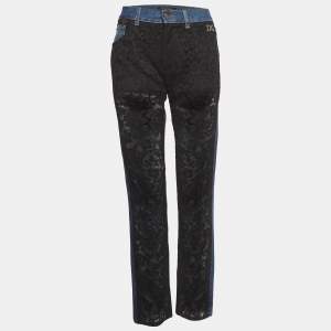 Pre Owned Dolce & Gabbana Black/Blue Lace and Denim Jeans M Waist 31"