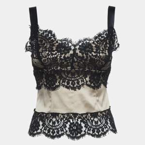 Pre Owned Dolce & Gabbana Beige Silk Blend Lace Trim Camisole Top S