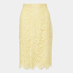 Pre Owned Dolce & Gabbana Yellow Floral Lace Knee Length Skirt M