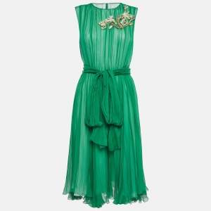 Pre Owned Dolce & Gabbana Green Embellished Silk Blend Short Dress L