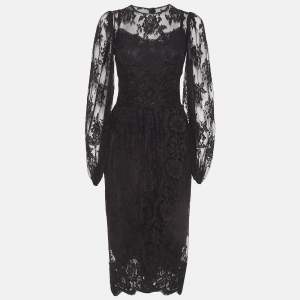 Pre Owned Dolce & Gabbana Black Floral Patterned Lace Midi Dress S