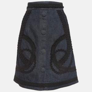 Pre Owned Dolce & Gabbana Blue Lace Embroidered Denim Skirt S