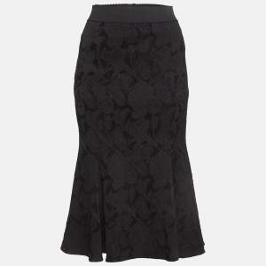 Pre Owned Dolce & Gabbana Black Floral Jacquard Flared Midi Skirt M