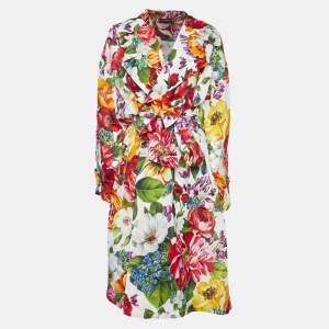 Dolce & Gabbana Multicolor Floral Print Silk Blend Trench Coat S