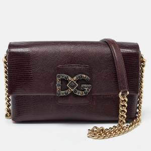 Dolce & Gabbana Burgundy Lizard Embossed Leather DG Millennials Shoulder Bag