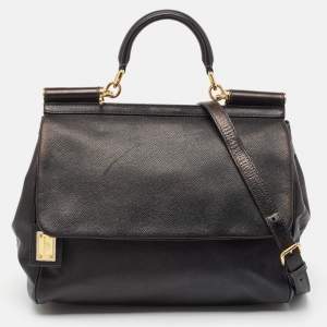 Dolce & Gabbana Black Leather Large Miss Sicily Top Handle Bag