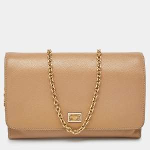 Pre Owned Dolce & Gabbana Beige Leather Flap Crossbody Bag
