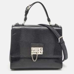 Pre Owned Dolce & Gabbana Black Lizard Embossed Leather Medium Miss Monica Top Handle Bag