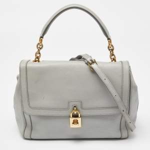 Pre Owned Dolce & Gabbana Grey Leather Padlock Top Handle Bag
