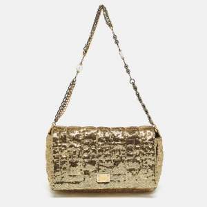 Dolce & Gabbana Gold Quilted Sequins Miss Charles Shoulder Bag