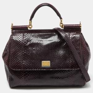 Dolce & Gabbana Purple Python Large Miss Sicily Top Handle Bag