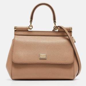 Pre Owned Dolce & Gabbana Beige Leather Small Miss Sicily Top Handle Bag