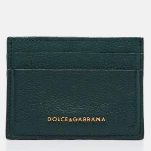Pre Owned Dolce & Gabbana Green Leather Logo Card Holder