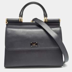 Pre Owned Dolce & Gabbana Black Leather Large Miss Sicily 58 Top Handle Bag