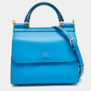 Pre Owned Dolce & Gabbana Blue Leather Medium Miss Sicily 58 Top Handle Bag