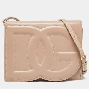 Pre Owned Dolce & Gabbana Beige Leather DG Logo Crossbody Bag