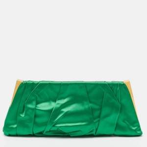 Dolce & Gabbana Green Pleated Satin Miss Lady Frame Clutch