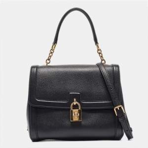 Pre Owned Dolce & Gabbana Black Leather Padlock Top Handle Bag