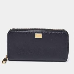 Dolce & Gabbana Black Leather Zip Around Wallet