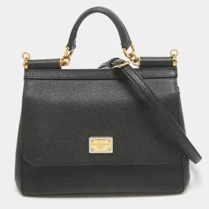 Dolce & Gabbana Black Leather Medium Miss Sicily Top Handle Bag