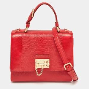 Pre Owned Dolce & Gabbana Red Lizard Embossed Leather Medium Miss Monica Top Handle Bag