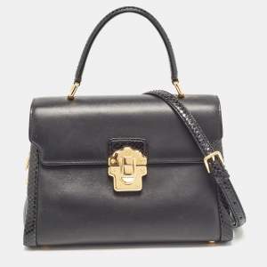 Dolce & Gabbana Black Leather and Python Lucia Top Handle Bag