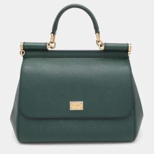 Pre Owned Dolce & Gabbana Green Leather Medium Miss Sicily Top Handle Bag