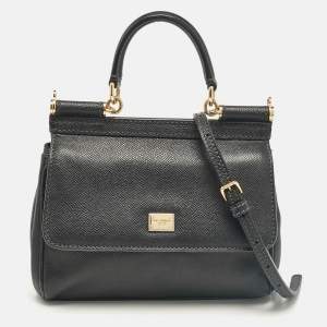 Pre Owned Dolce & Gabbana Black Leather Small Miss Sicily Top Handle Bag