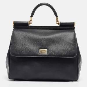 Pre Owned Dolce & Gabbana Black Leather Large Miss Sicily Top Handle Bag