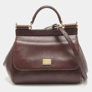 Dolce & Gabbana Burgundy Leather Mini Miss Sicily Top Handle Bag