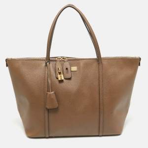 Dolce & Gabbana Dark Beige Leather Miss Escape Zip Tote