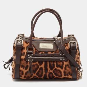 Pre Owned Dolce & Gabbana Brown Leopard Print Calf Hair Miss Easy Way Satchel