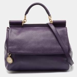 Dolce & Gabbana Purple Leather Large Miss Sicily Top Handle Bag