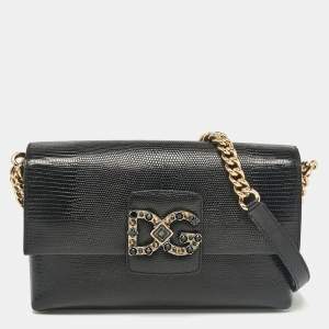 Pre Owned Dolce & Gabbana Black Lizard Embossed Leather DG Millennials Shoulder Bag