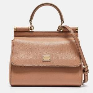 Dolce & Gabbana Beige Leather Small Miss Sicily Top Handle Bag