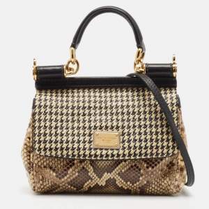 Dolce & Gabbana Multicolor Python, Leather and Straw Small Miss Sicily Top Handle Bag