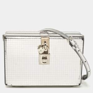 Dolce & Gabbana Silver Gold Patent Leather Dolce Box Clutch Bag