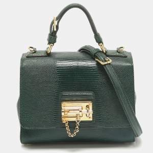 Pre Owned Dolce & Gabbana Green Lizard Embossed Leather Small Miss Monica Top Handle Bag