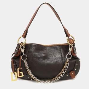 Dolce & Gabbana Brown Leather Multi Chain Shoulder Bag