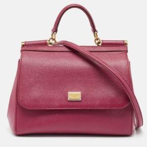 Dolce & Gabbana Magenta Leather Medium Miss Sicily Top Handle Bag